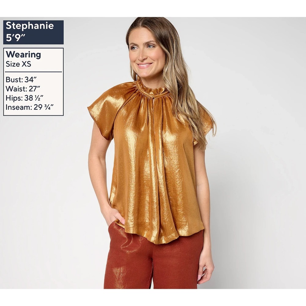 Carla Rockmore Collection Lame Cap Sleeve Blouse Amber,XS   #915i